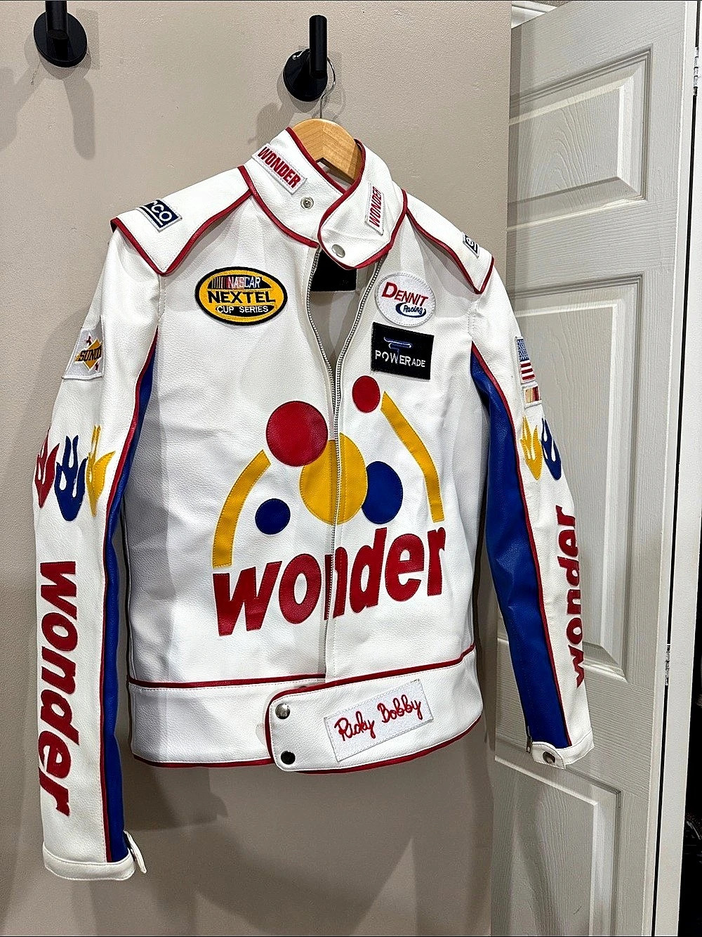 Wonder Ricky Bobby Racing Jacket White & Blue Racing Jacket Like New - Picture 2 of 4